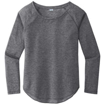 Sport-Tek Women's Dark Grey Heather PosiCharge Long Sleeve Tri-Blend Wicking Scoop Neck Raglan Tee