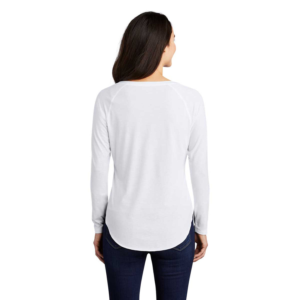 Sport-Tek Women's White Triad Solid PosiCharge Long Sleeve Tri-Blend Wicking Scoop Neck Raglan Tee