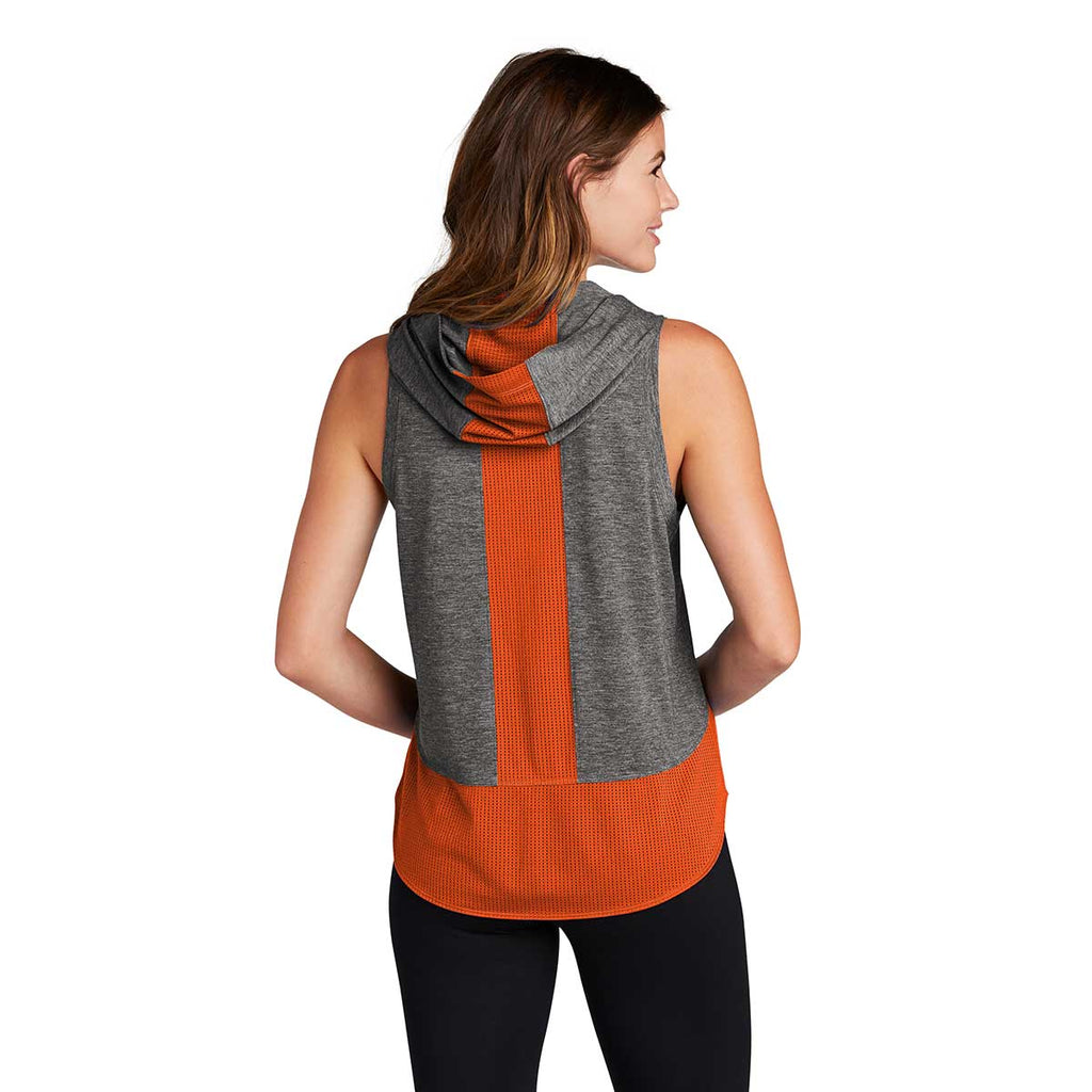 Sport-Tek Women's Deep Orange/Dark Grey Heather PosiCharge Tri-Blend Wicking Draft Hoodie Tank