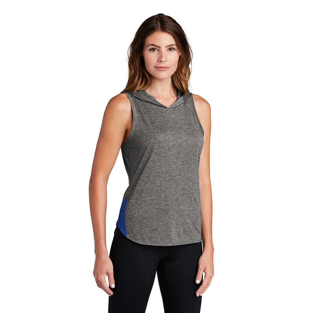 Sport-Tek Women's True Royal/Dark Grey Heather PosiCharge Tri-Blend Wicking Draft Hoodie Tank