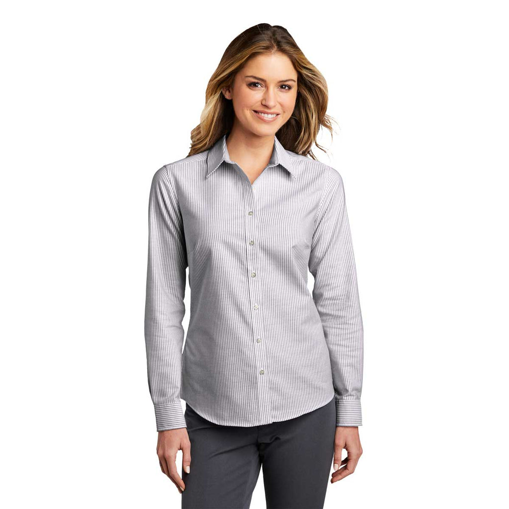 Port Authority Women's Black/White SuperPro Oxford Stripe Shirt