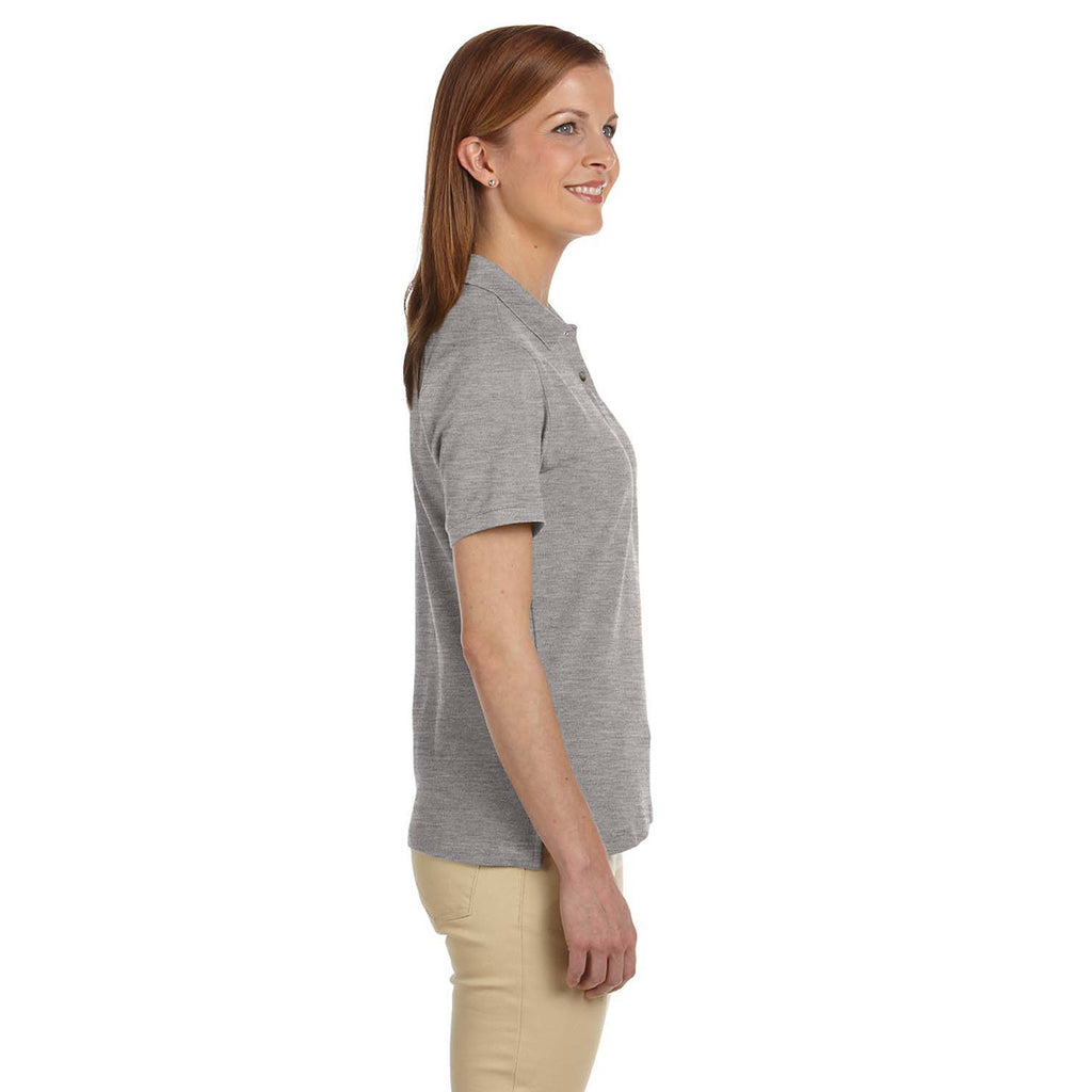 Harriton Women's Grey Heather 6 oz. Ringspun Cotton Pique Short-Sleeve Polo