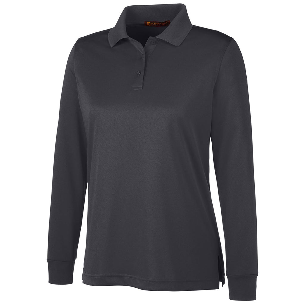 Harriton Women's Dark Charcoal Advantage Snag Protection Plus Long Sleeve Polo