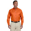 Harriton Men's Team Orange Easy Blend Long-Sleeve Twill Shirt with Stain-Release