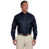 Harriton Men's Navy Tall Easy Blend Long-Sleeve Twill Shirt with Stain-Release