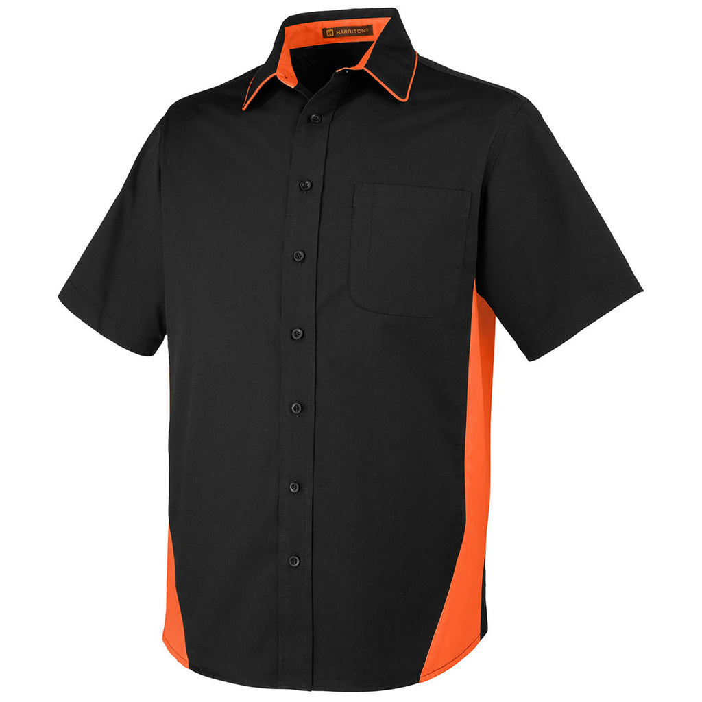 Harriton Men's Black/ Team Orange Flash Colorblock Short Sleeve Shirt