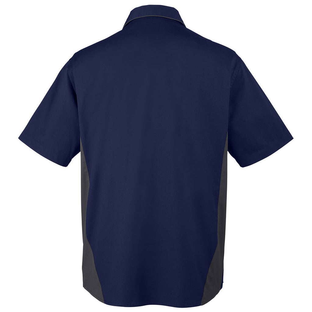 Harriton Men's Dark Navy/ Dark Charcoal Flash Colorblock Short Sleeve Shirt