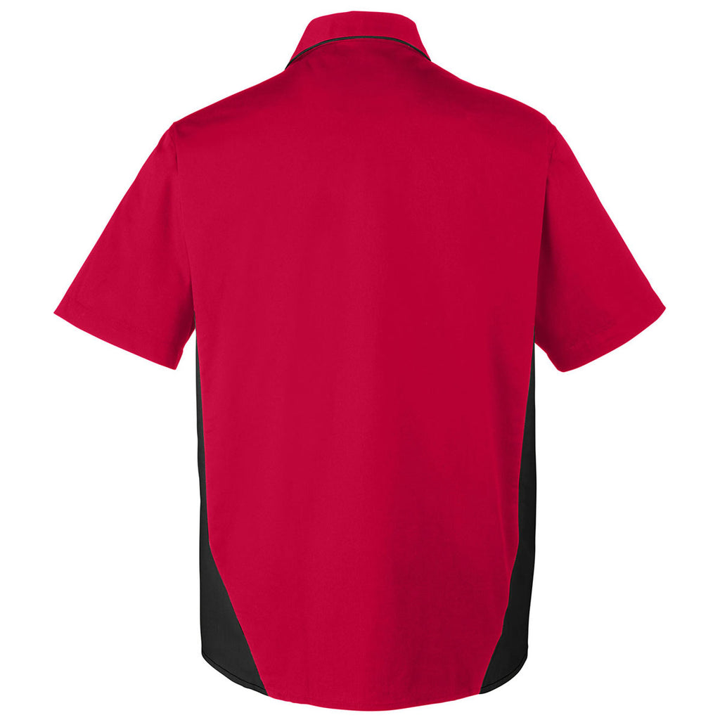 Harriton Men's Red/ Black Flash Colorblock Short Sleeve Shirt