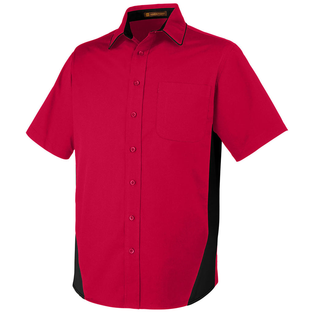 Harriton Men's Red/ Black Tall Flash Colorblock Short Sleeve Shirt