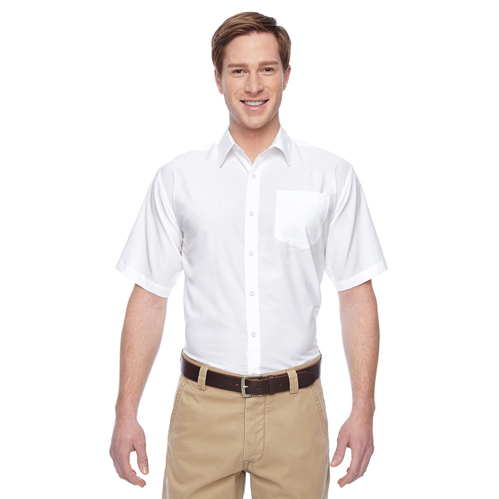 Harriton Men's White Paradise Short-Sleeve Performance Shirt