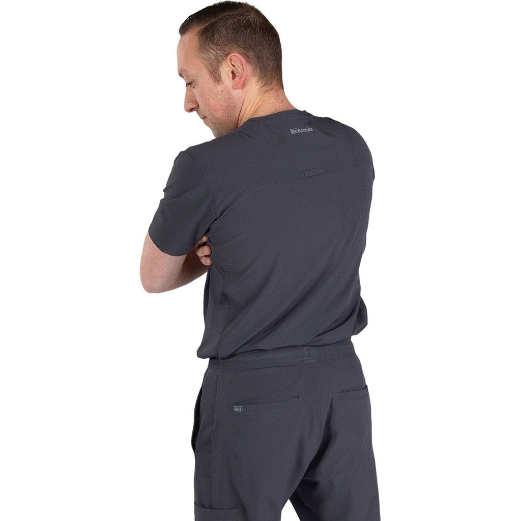 TiScrubs Men's Charcoal Grey Stretch Double-Pocket Scrub Top