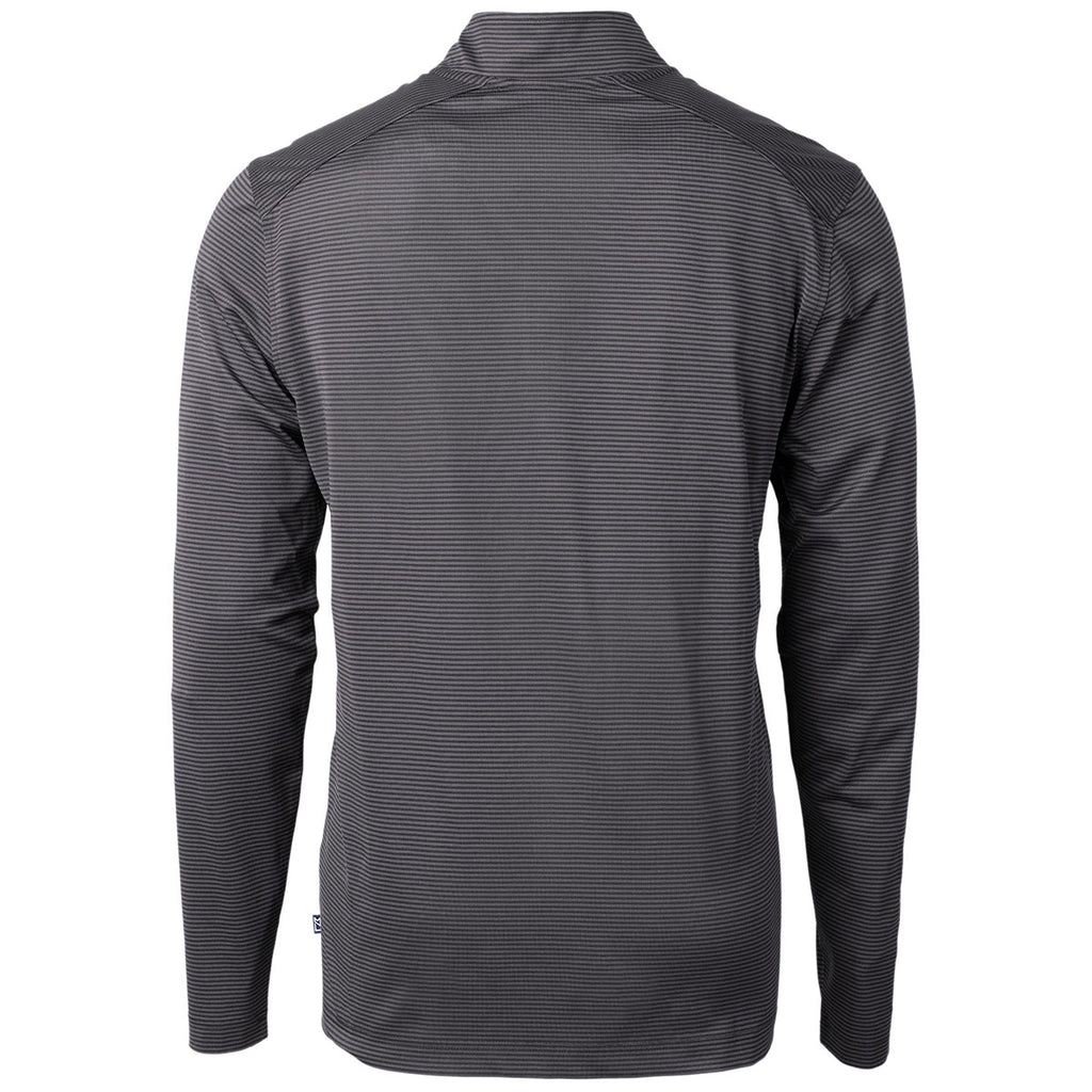 Cutter & Buck Men's Black/Elemental Grey Virtue Eco Pique Micro Strip Recycled Quarter Zip