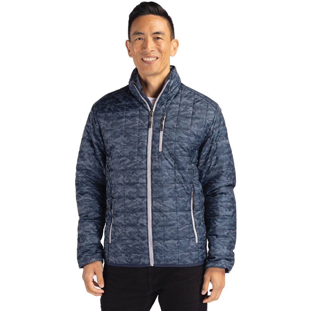 Cutter & Buck Men's Dark Navy Rainer PrimaLoft Eco Insulated Full Zip Printed Puffer Jacket