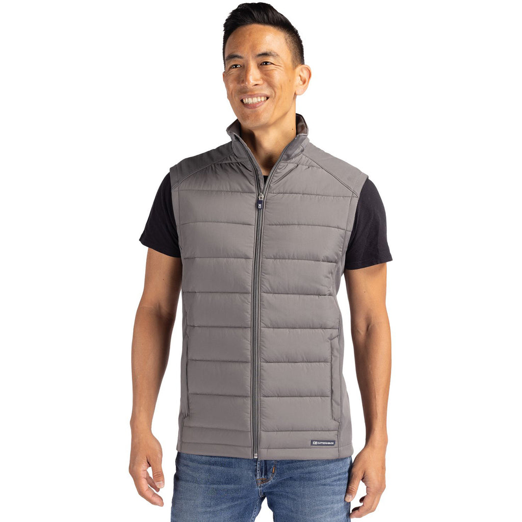 Cutter & Buck Men's Elemental Grey Evoke Hybrid Eco Softshell Recycled Full Zip Vest