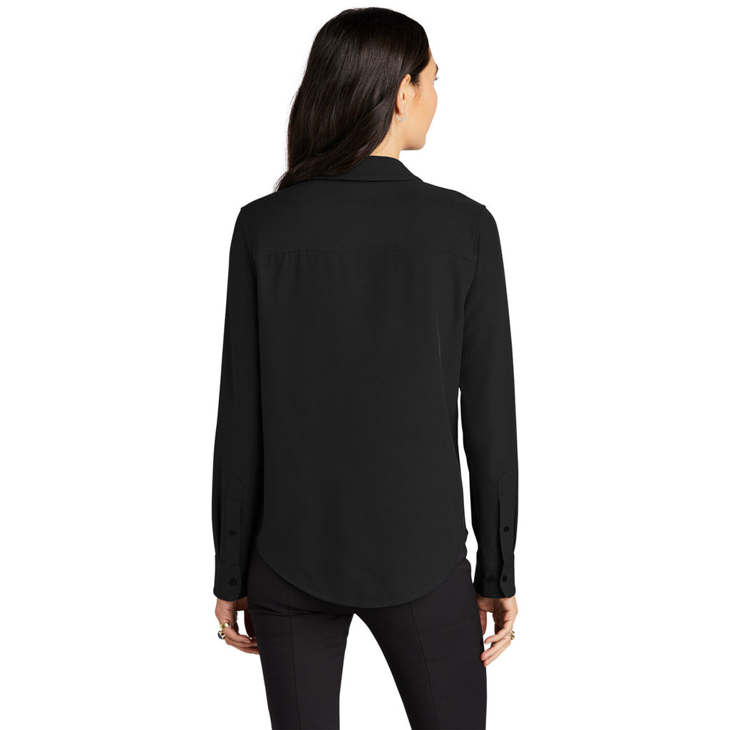 Mercer+Mettle Women's Deep Black Stretch Crepe Long Sleeve Camp Blouse