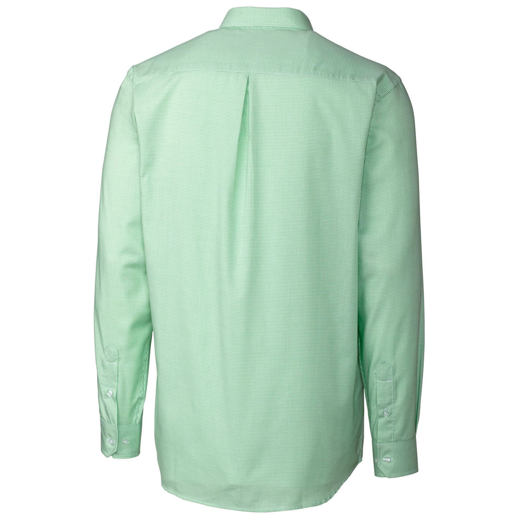 Clique Men's Sea Green/White Long Sleeve Granna Stain Resistant Houndstooth Shirt