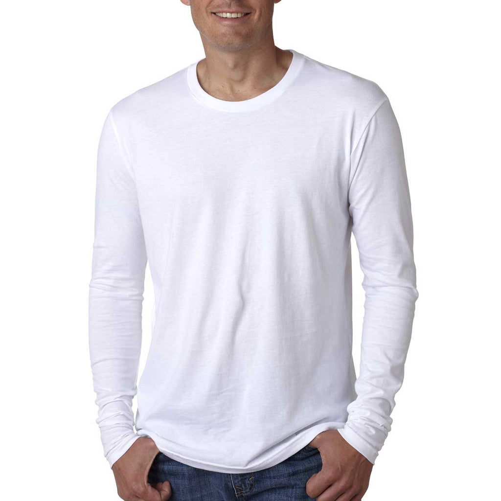 Next Level Men's White Premium Fitted Long-Sleeve Crew Tee