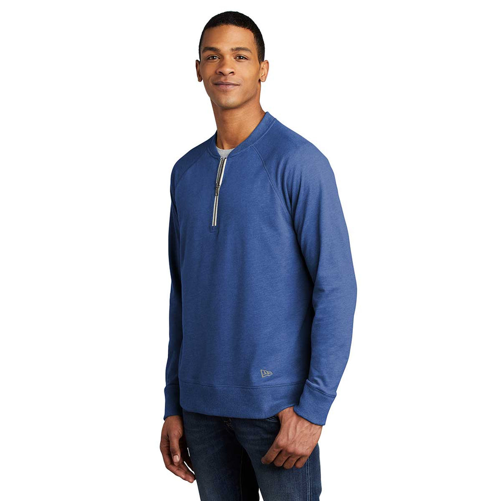 New Era Men's Royal Heather Sueded Cotton Blend Quarter Zip Pullover