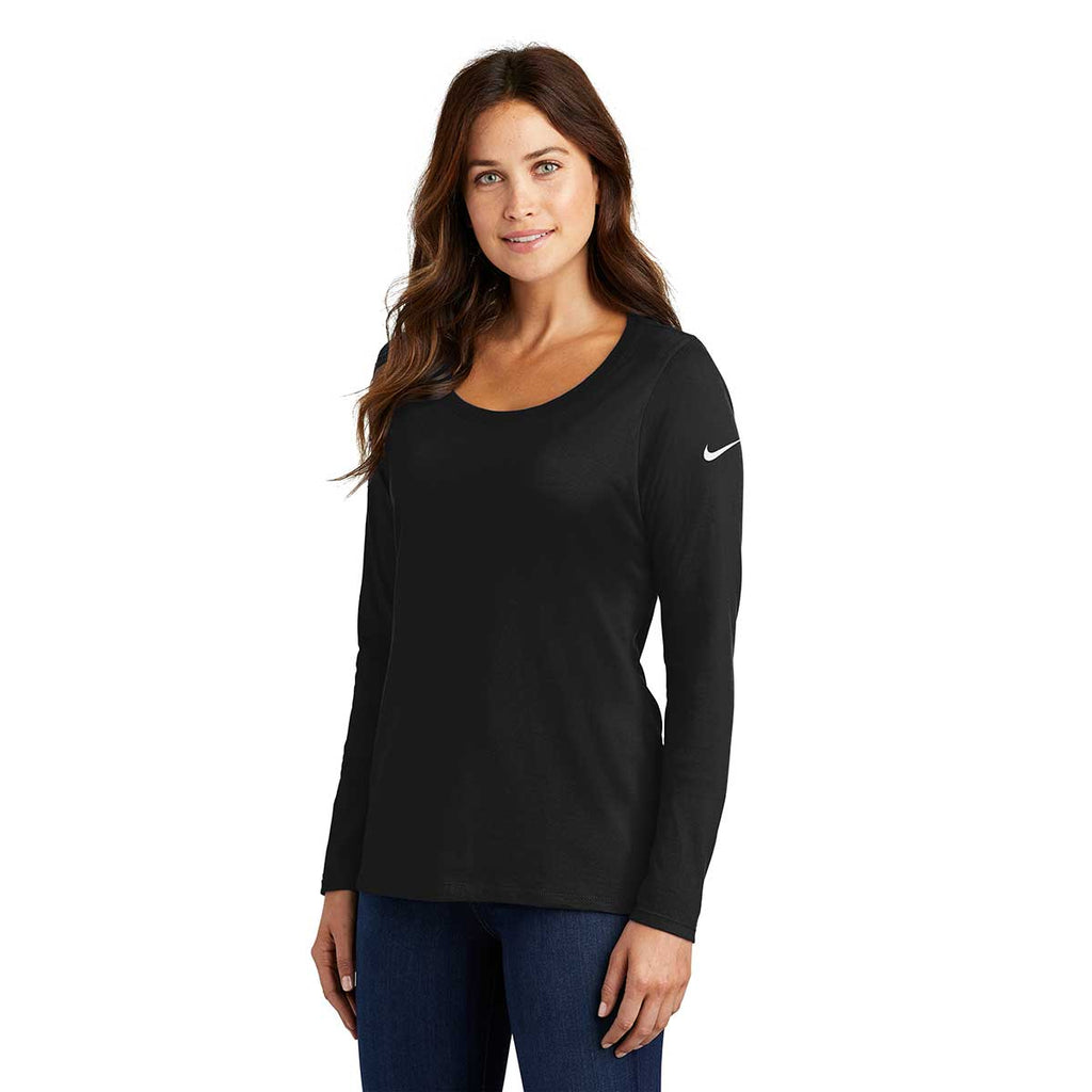 Nike Women's Black Core Cotton Long Sleeve Scoop Neck Tee