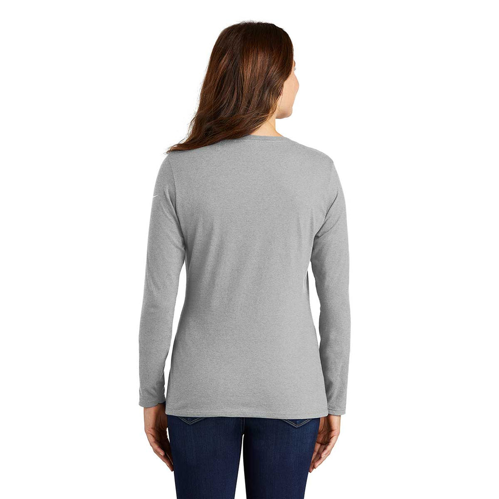 Nike Women's Dark Grey Heather Core Cotton Long Sleeve Scoop Neck Tee