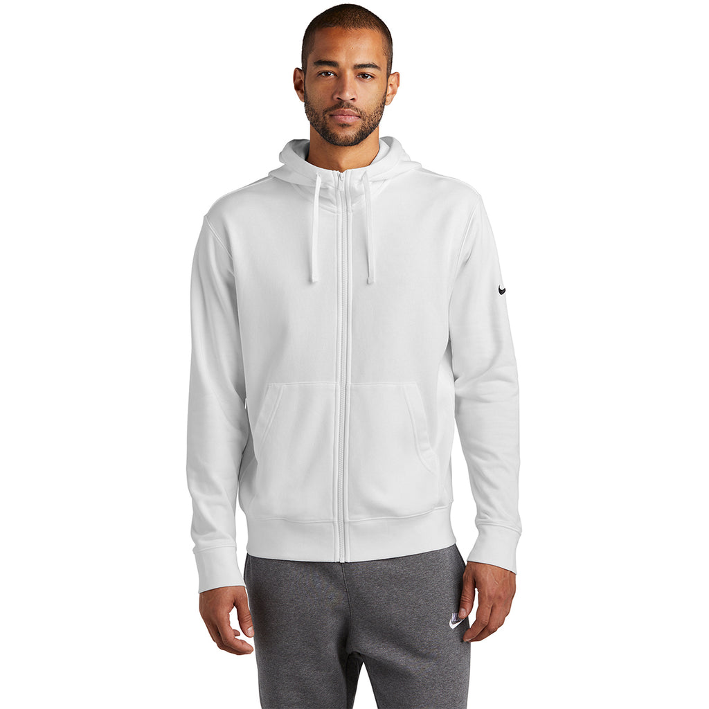 Nike Men's White Club Fleece Sleeve Swoosh Full-Zip Hoodie