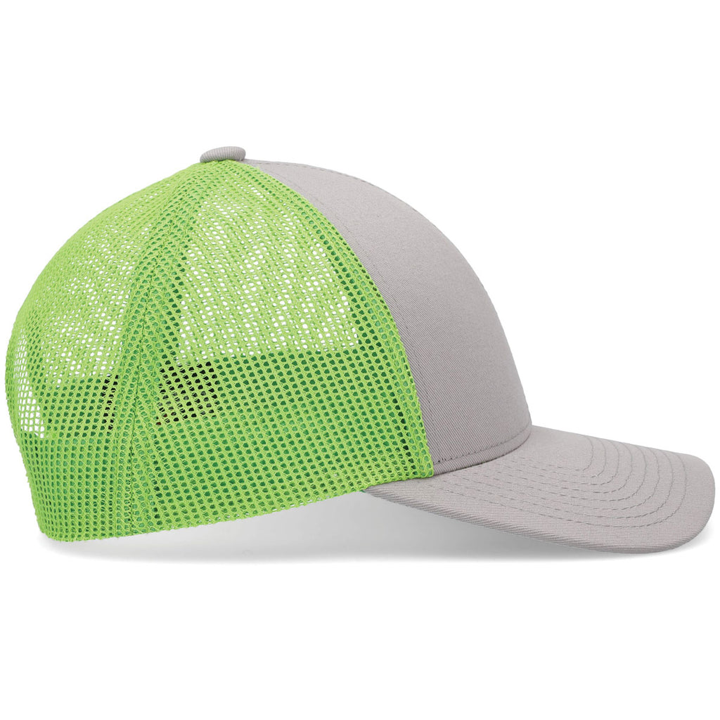 Pacific Headwear Heather Grey/Neon Green/Heather Grey Low-Pro Trucker Cap