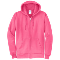 Port & Company Men's Neon Pink Core Fleece Full-Zip Hooded Sweatshirt