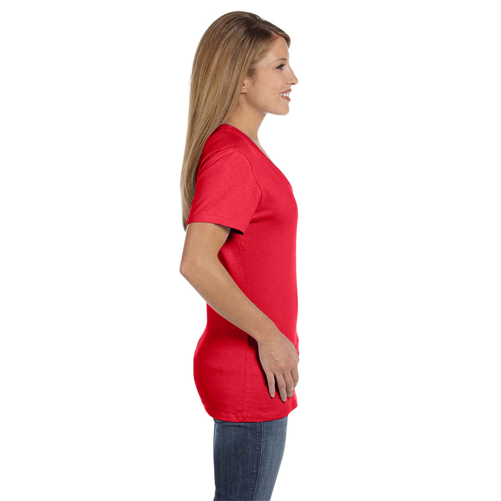 Hanes Women's Athletic Red 4.5 oz. 100% Ringspun Cotton nano-T V-Neck T-Shirt