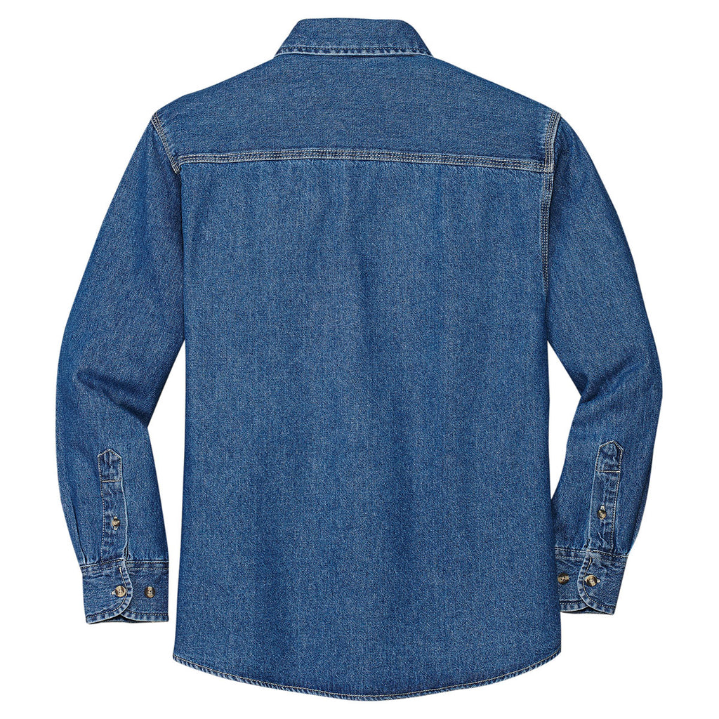 Port Authority Men's Dark Blue Stonewashed Heavyweight Denim Shirt