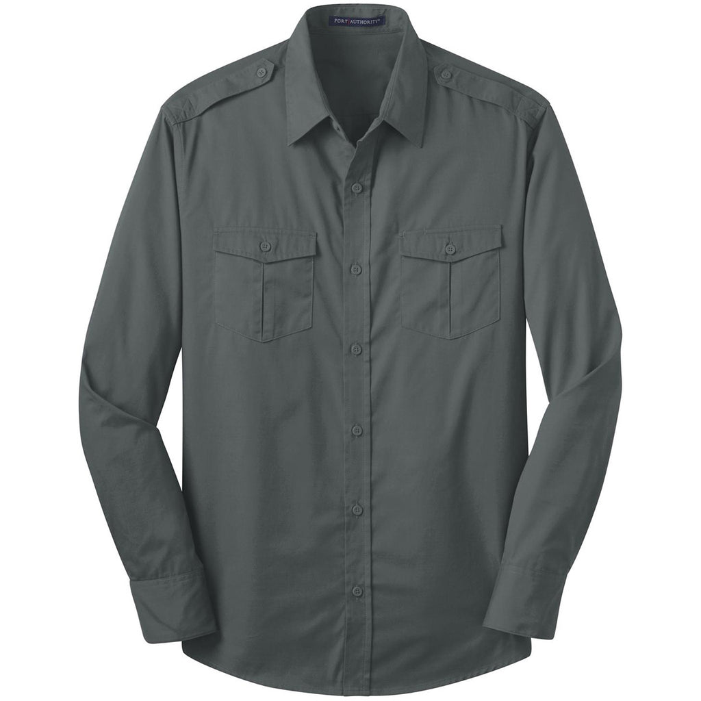 Port Authority Men's Steel Grey Stain Resistant Roll Sleeve Twill Shirt