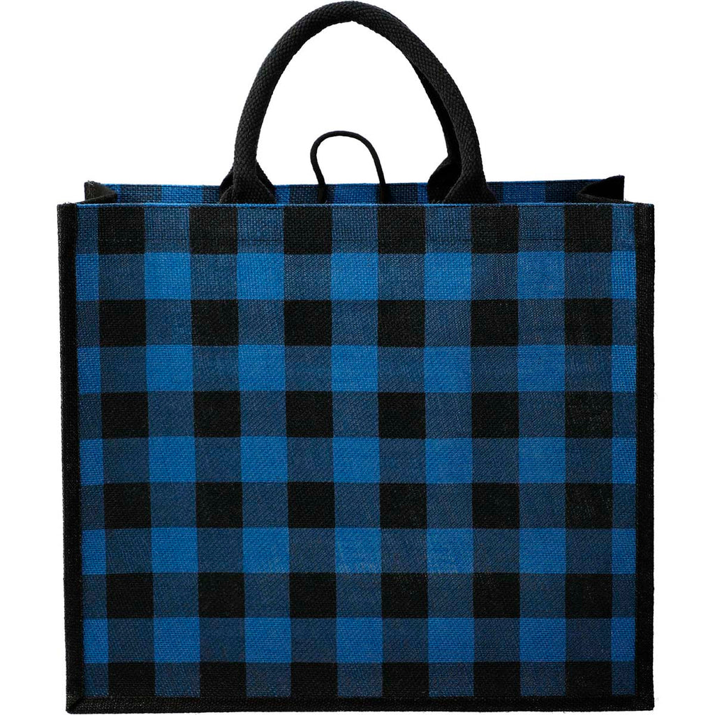 Bullet Blue Buffalo Plaid Printed Jute Tote