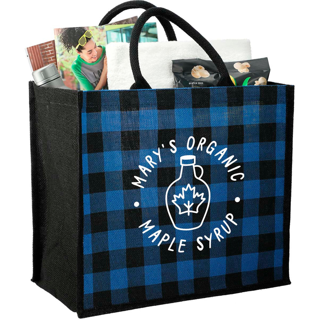 Bullet Blue Buffalo Plaid Printed Jute Tote