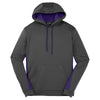 Sport-Tek Men's Dark Smoke Grey/ Purple Sport-Wick Fleece Colorblock Hooded Pullover