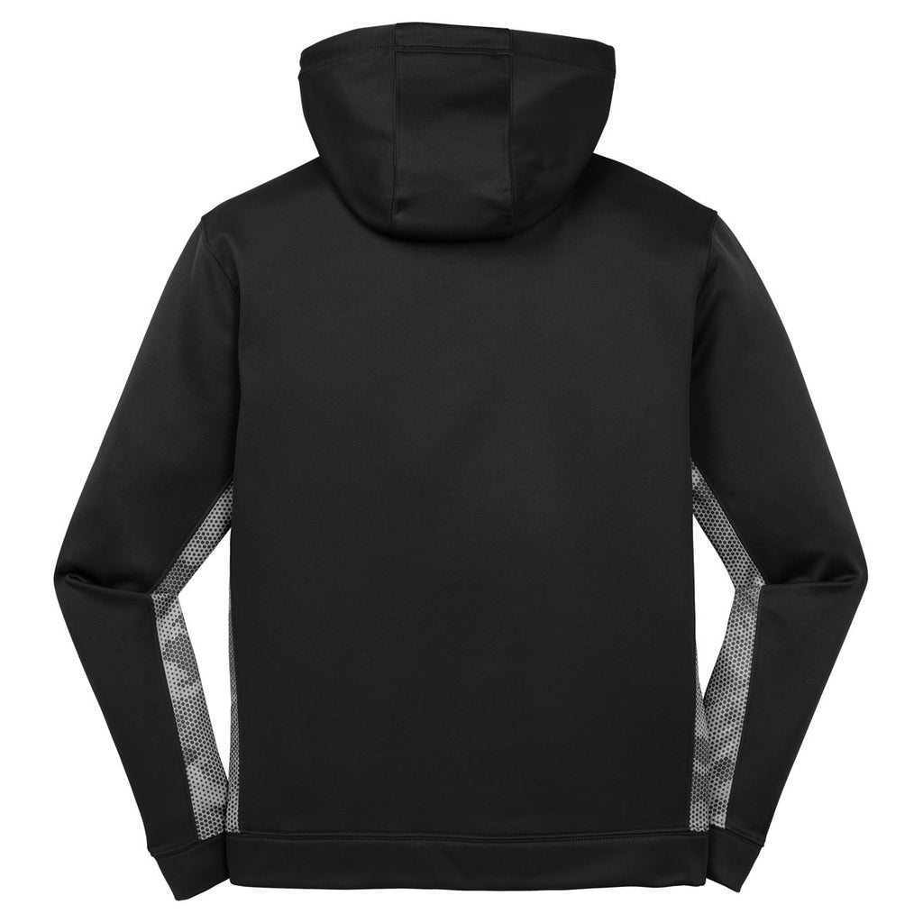 Sport-Tek Men's Black/ Dark Smoke Grey Sport-Wick CamoHex Fleece Colorblock Hooded Pullover