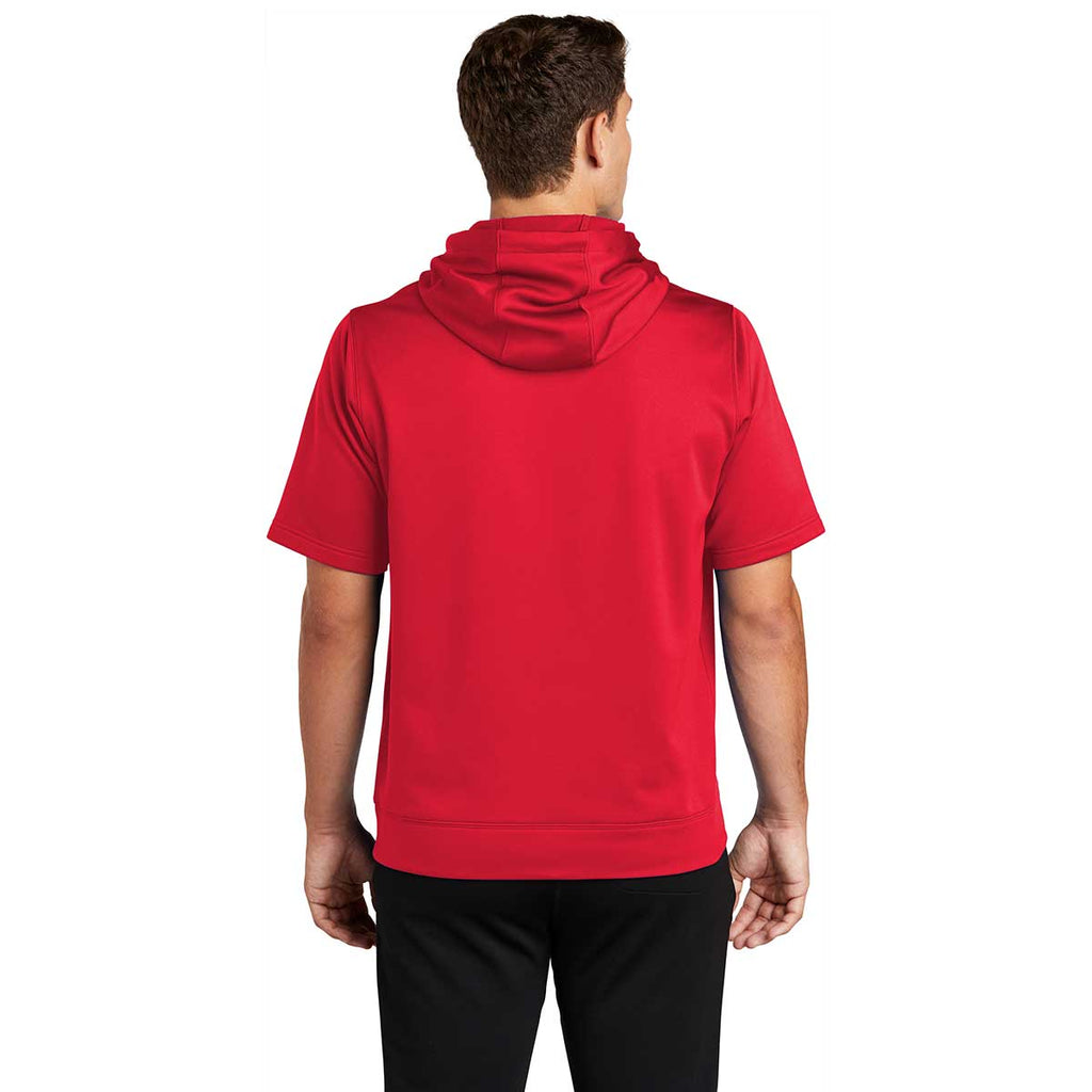 Sport-Tek Men's Deep Red Sport-Wick Fleece Short Sleeve Pullover Hoodie