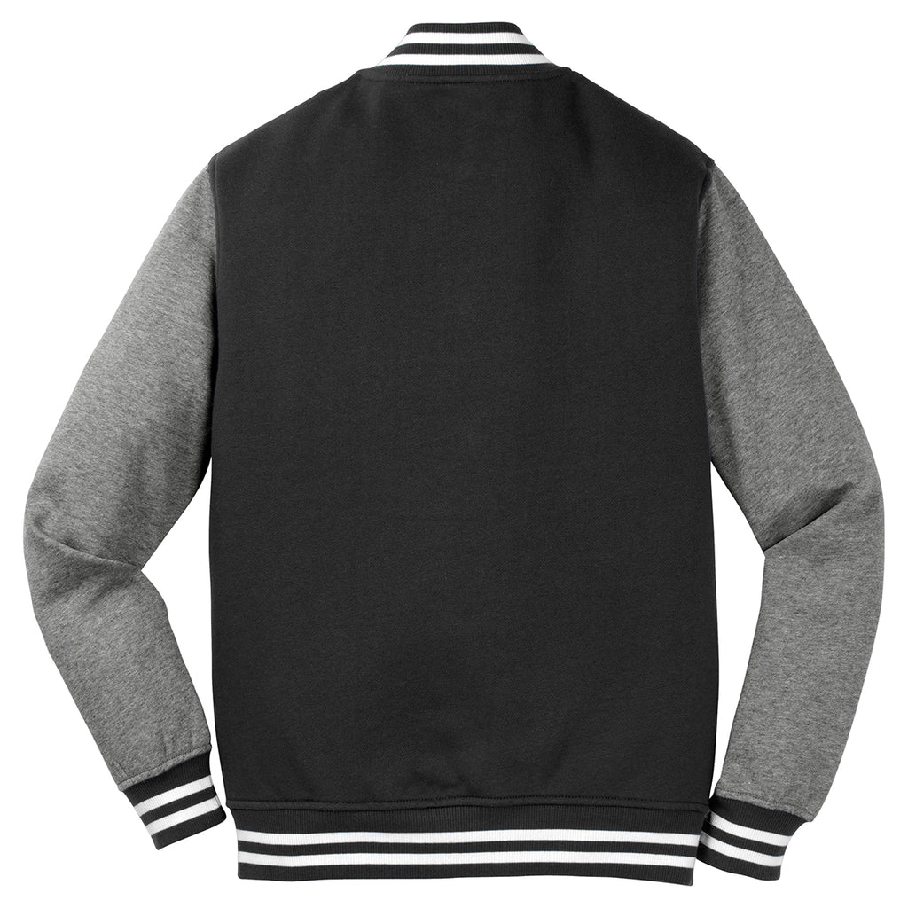 Sport-Tek Men's Black/Vintage Heather Fleece Letterman Jacket