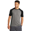 Sport-Tek Men's Black Triad Solid/Dark Grey Heather PosiCharge Tri-Blend Wicking Raglan Tee