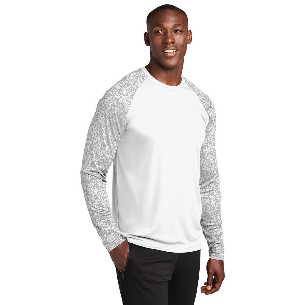 Sport-Tek Men's White PosiCharge Digi Camo Long Sleeve Tee