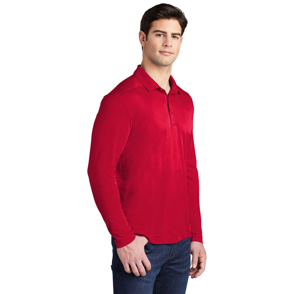 Sport-Tek Men's True Red Posi-UV Pro Long Sleeve Polo