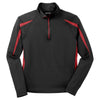 Sport-Tek Men's Black/ True Red Sport-Wick Stretch 1/2-Zip Colorblock Pullover