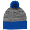 Sport-Tek True Royal/Grey Heather Heather Pom Pom Beanie