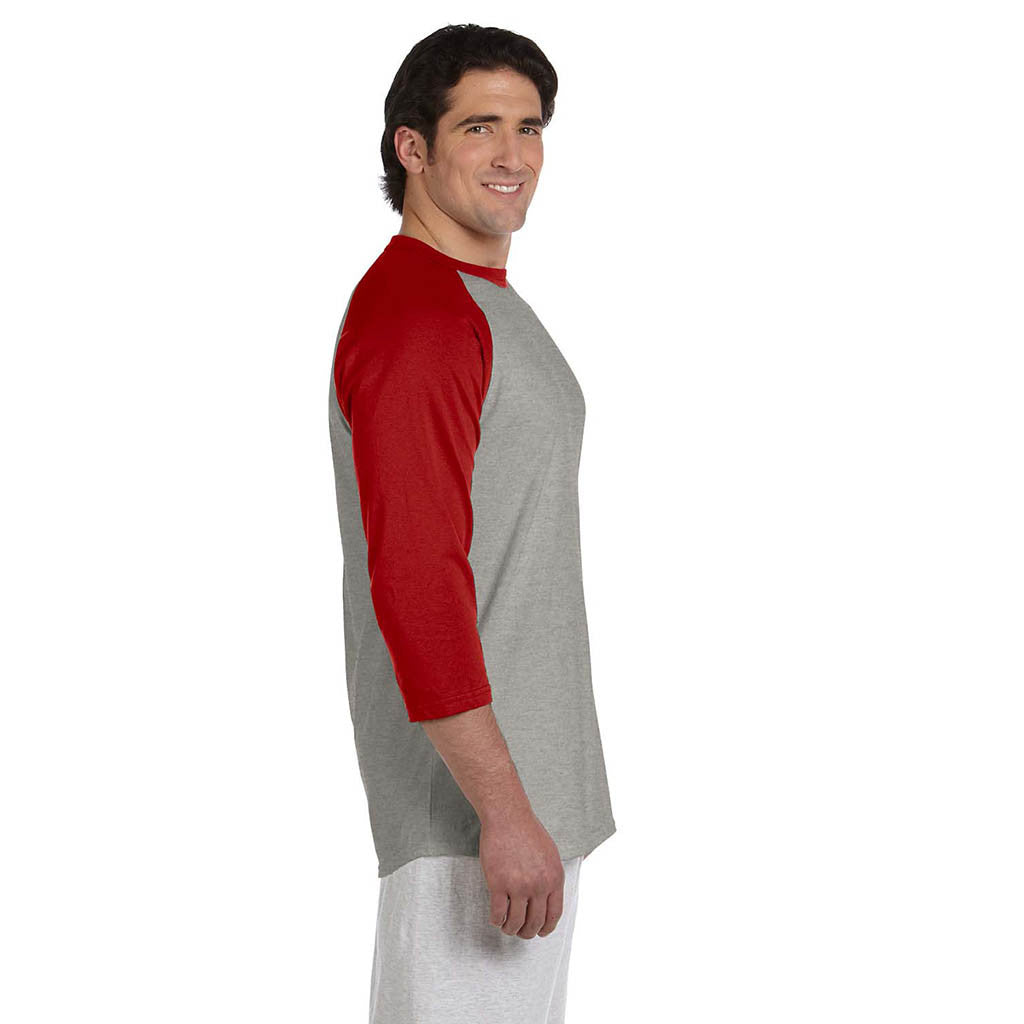 Champion Men's Grey/Scarlet Red Baseball T-Shirt