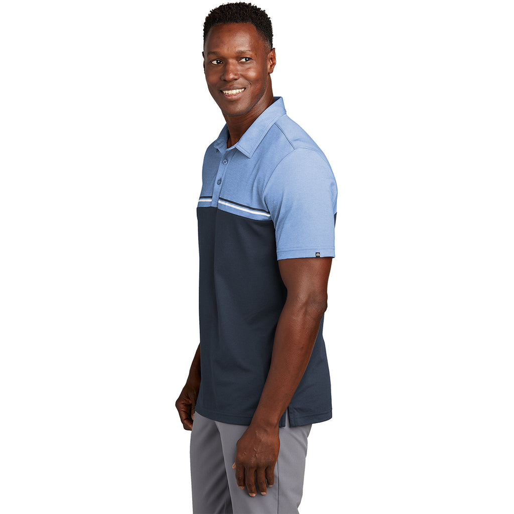 TravisMathew Men's Riviera Heather/Blue Nights Sunset Blocked Polo