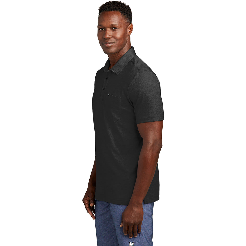 TravisMathew Men's Black Heather Oceanside Heather Pocket Polo