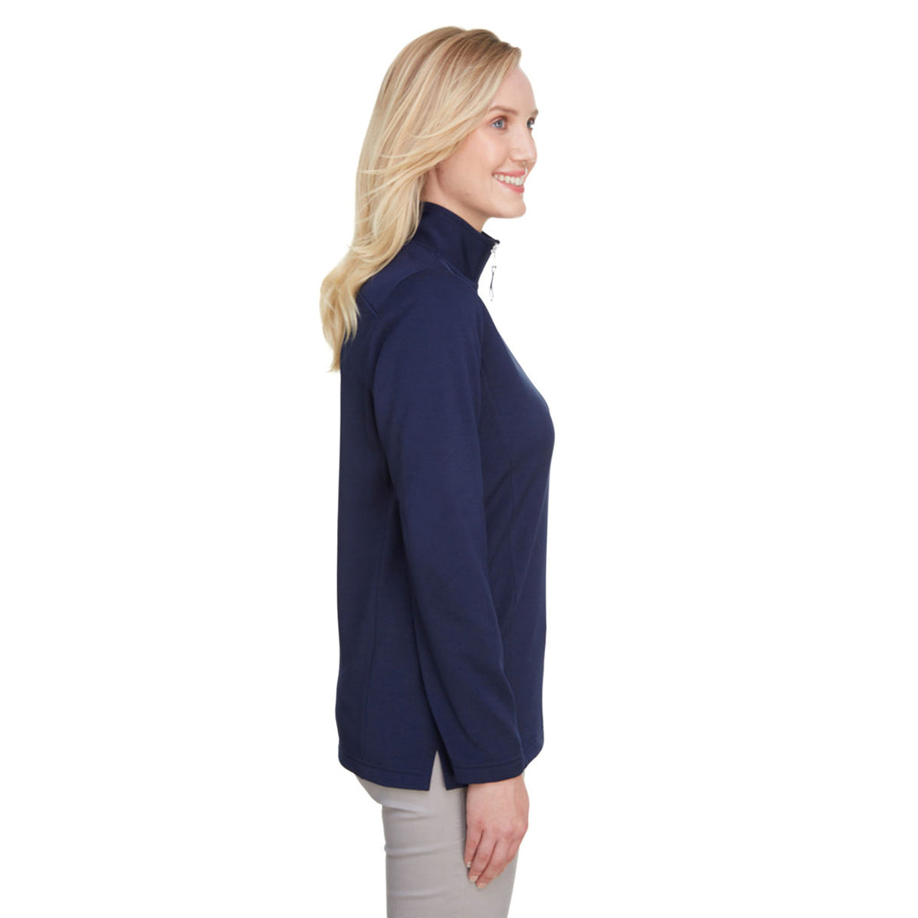 UltraClub Women's Navy Coastal Pique Fleece Quarter-Zip