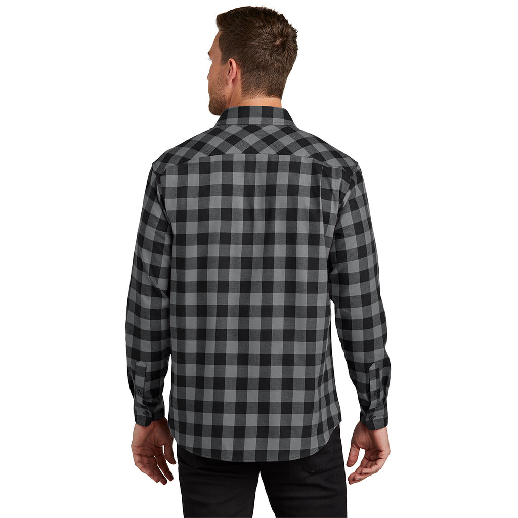 Port Authority Men's Grey/Black Buffalo Check Plaid Flannel Shirt