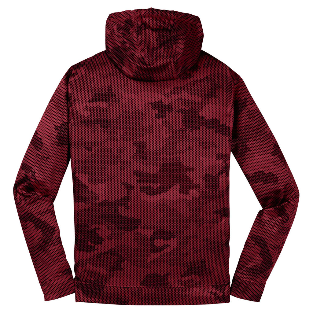 Sport-Tek Youth Deep Red Sport-Wick CamoHex Fleece Hooded Pullover