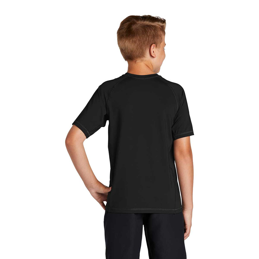 Sport-Tek Youth Black Short Sleeve Rashguard Tee